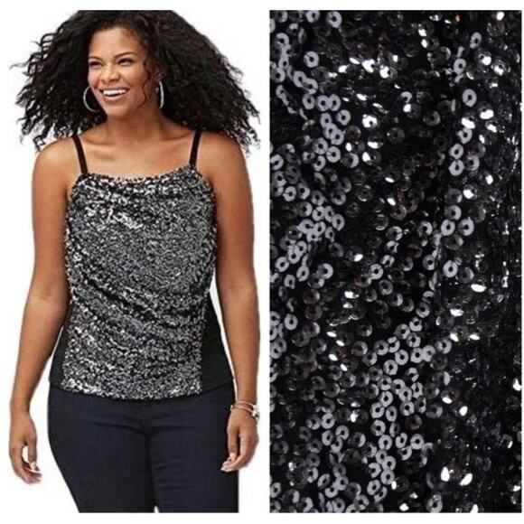 Lane Bryant sequin sleeveless evening blouse tank top black silver plus 22 NEW - Picture 16 of 16